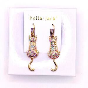 Bella Jack Halloween Gold Cat Earrings with Multicolor Crystals
